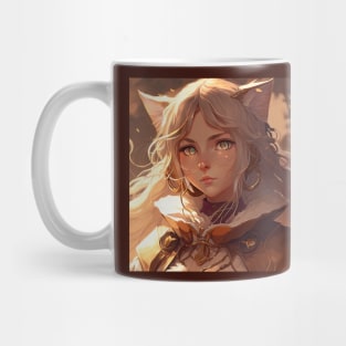 Illustration of woman cat looking at the camera in anime realistic style Mug